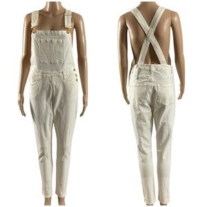 WeWoreWhat High Rise Skinny Overalls White Denim Stretch Size Medium NWT